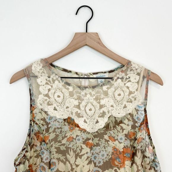 Sundance Sheer Floral Panel Lace Tiered Dress Embroidered Mesh Sleeveless Summer - Picture 3 of 12